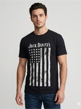 JACK DANIELS Graphic Short Sleeve Tee, Men’s S, Black White